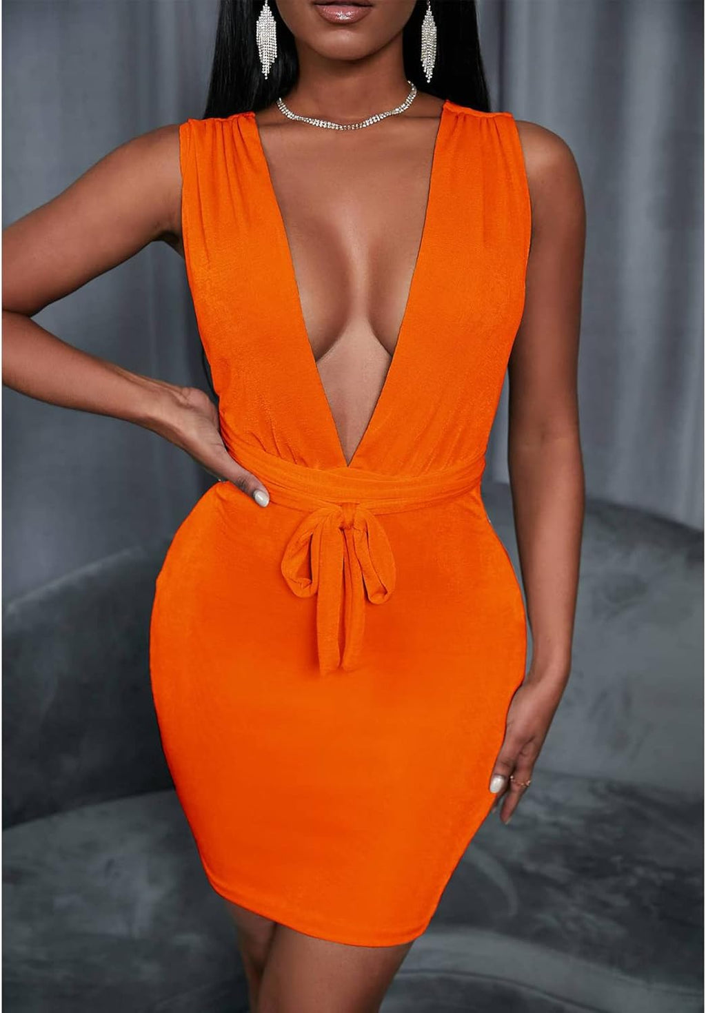 Women’S Sexy Bodycon Dress Elegant Sleeveless Deep V Neck Backless Mini Party Club Dresses
