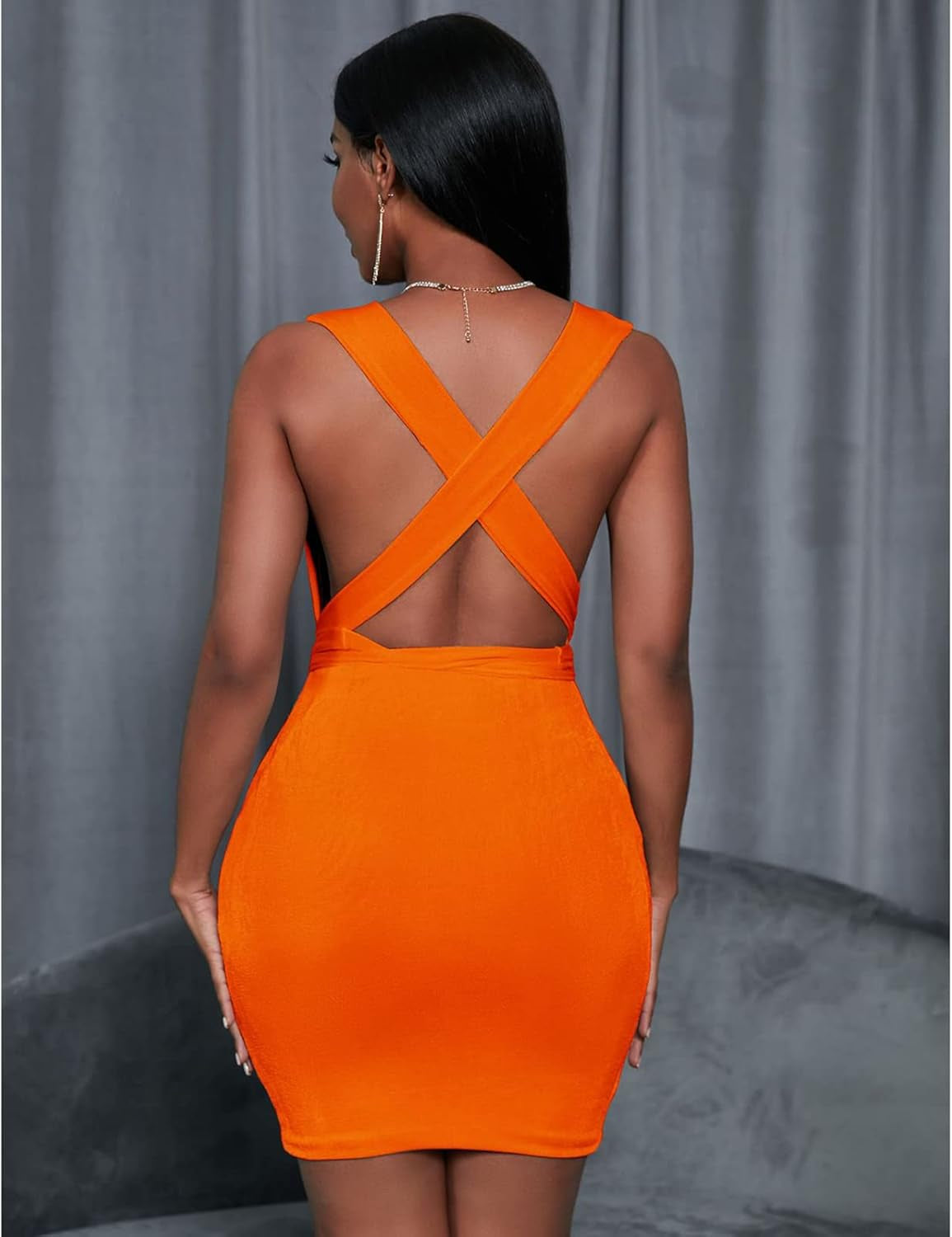 Women’S Sexy Bodycon Dress Elegant Sleeveless Deep V Neck Backless Mini Party Club Dresses