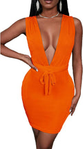 Women’S Sexy Bodycon Dress Elegant Sleeveless Deep V Neck Backless Mini Party Club Dresses