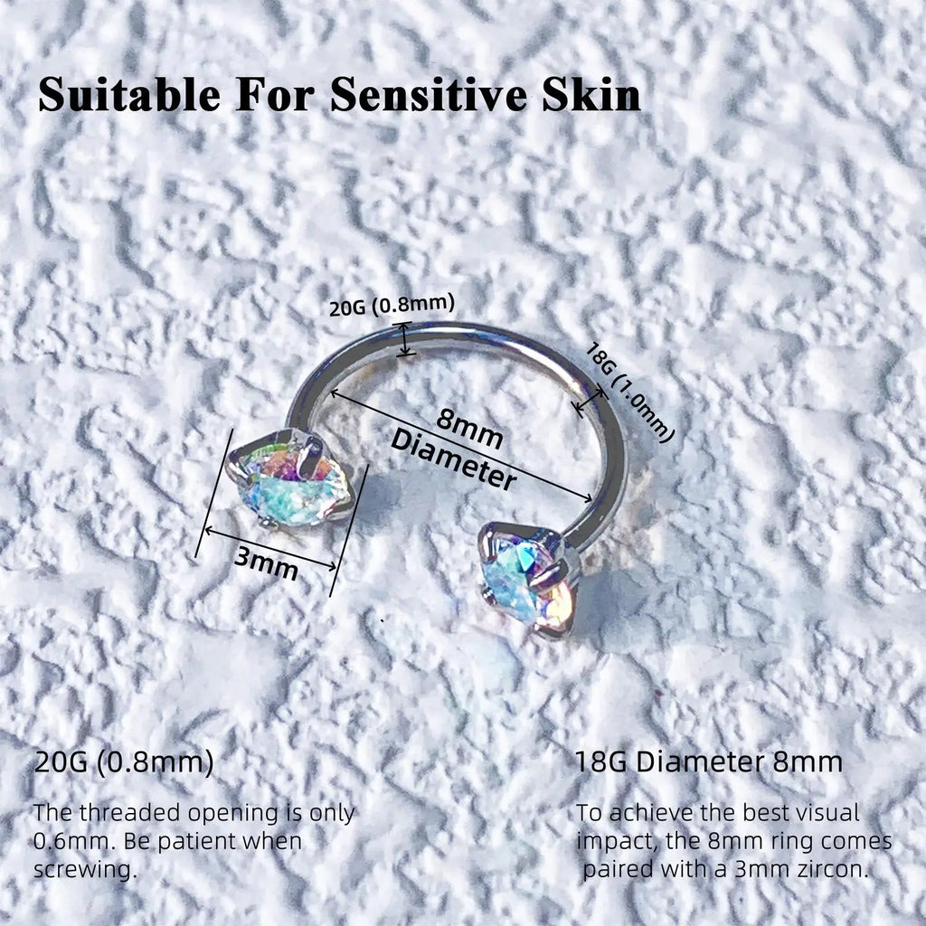 2PCS Titanium Silver&Gold Bar 18G/20G Horseshoe Nose Rings Internally Threaded Gems with Free Ball Holder & Guide Needle