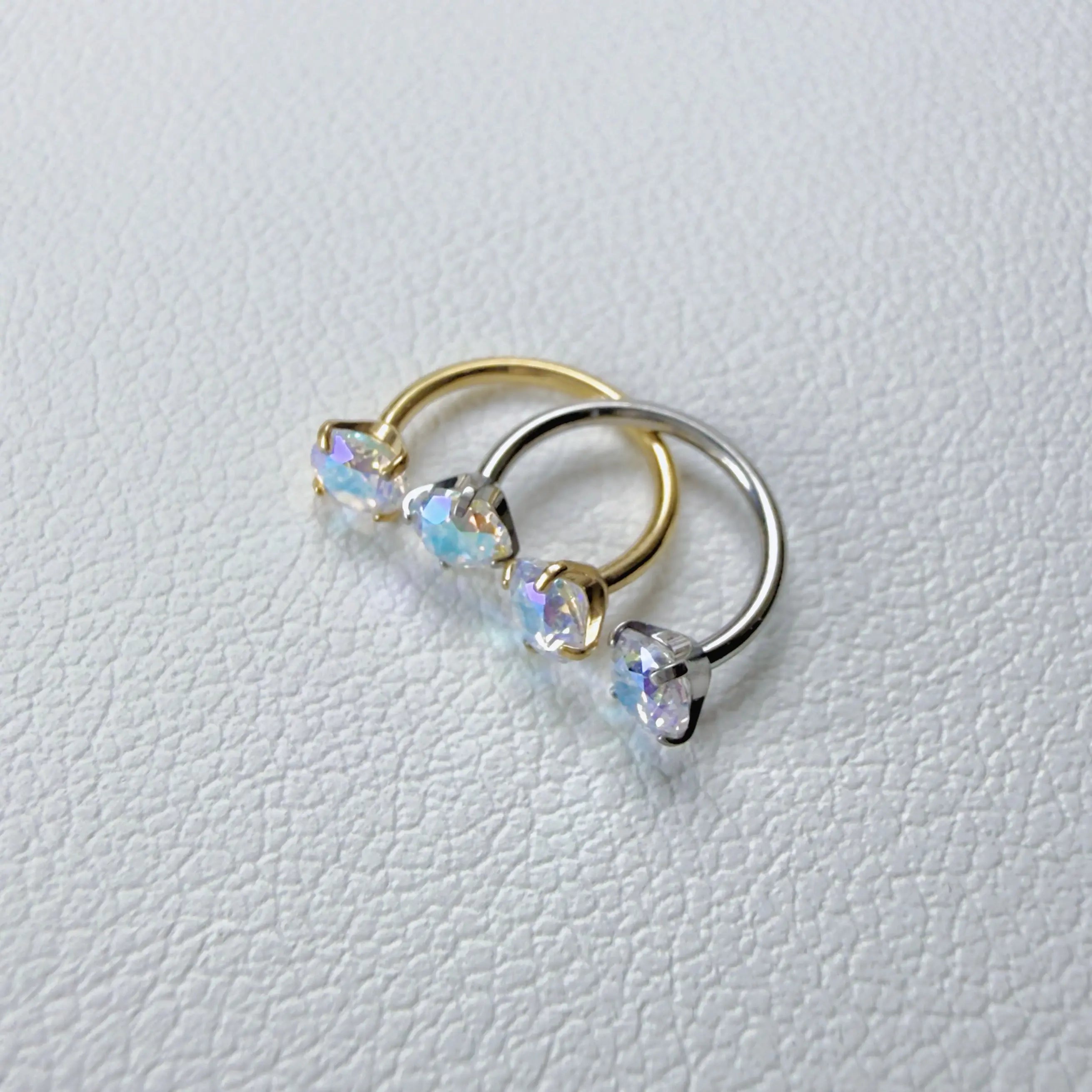 2PCS Titanium Silver&Gold Bar 18G/20G Horseshoe Nose Rings Internally Threaded Gems with Free Ball Holder & Guide Needle