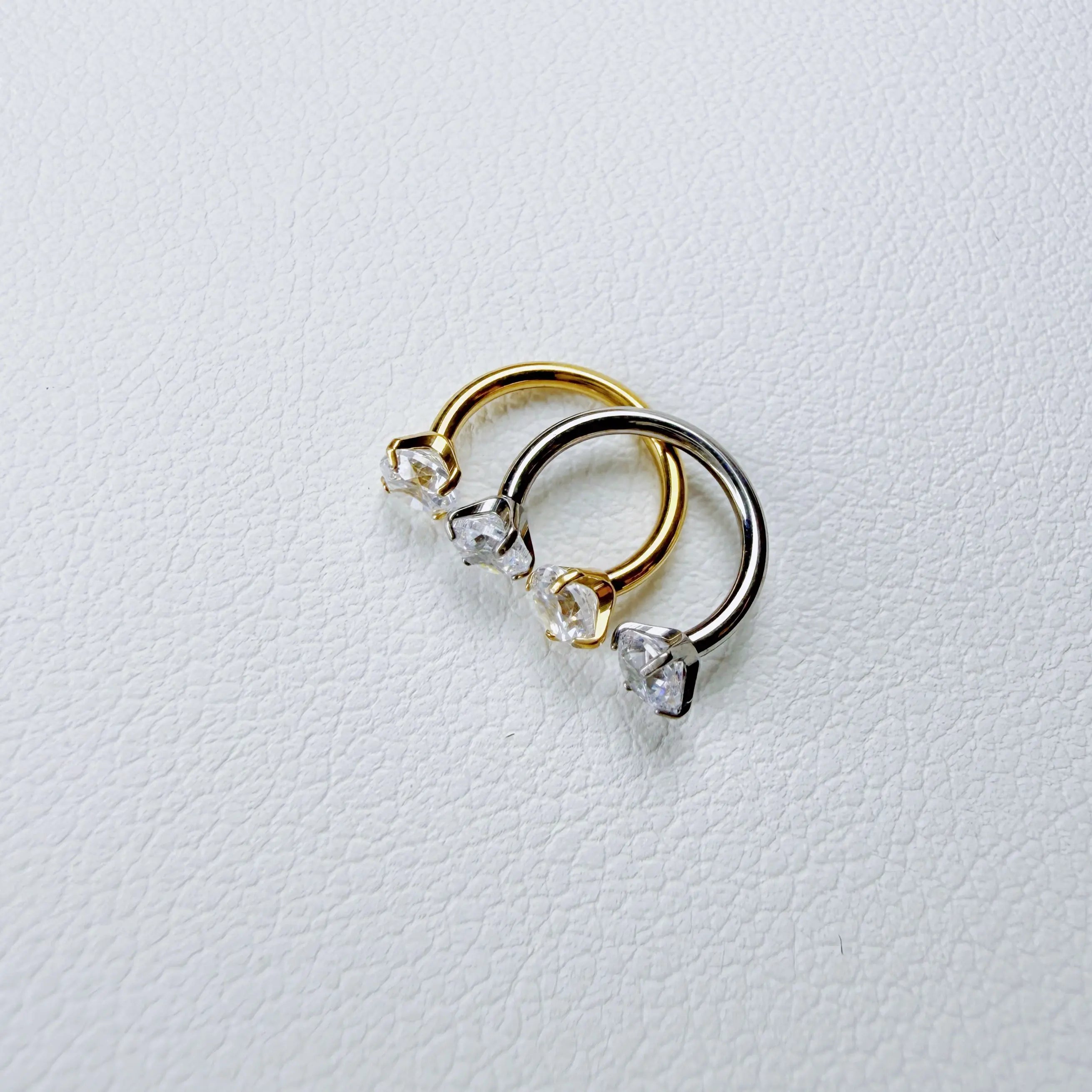 2PCS Titanium Silver&Gold Bar 18G/20G Horseshoe Nose Rings Internally Threaded Gems with Free Ball Holder & Guide Needle