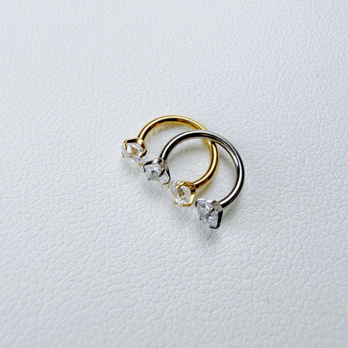 2PCS Titanium Silver&Gold Bar 18G/20G Horseshoe Nose Rings Internally Threaded Gems with Free Ball Holder & Guide Needle