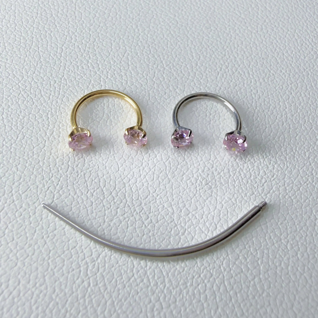 2PCS Titanium Silver&Gold Bar 18G/20G Horseshoe Nose Rings Internally Threaded Gems with Free Ball Holder & Guide Needle