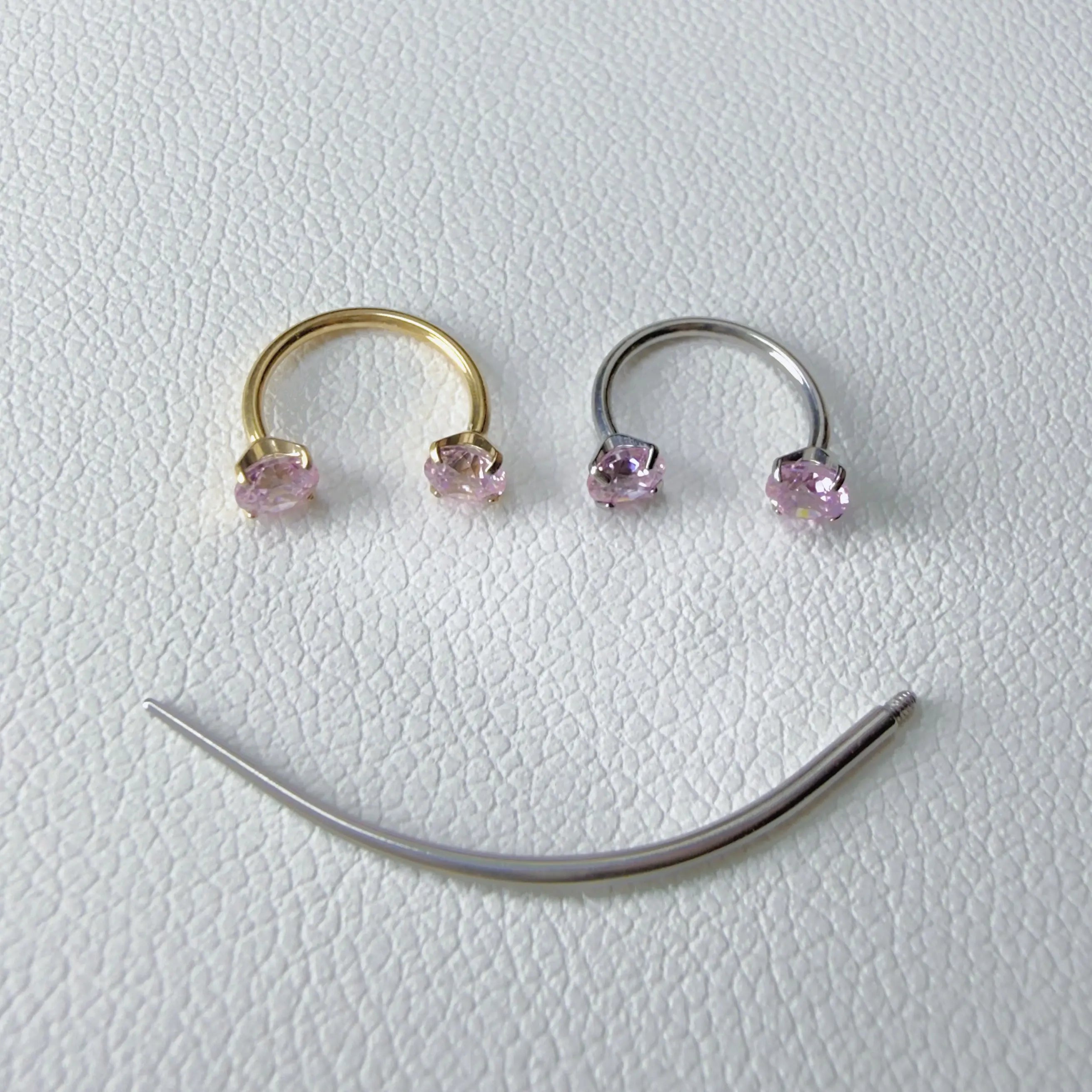 2PCS Titanium Silver&Gold Bar 18G/20G Horseshoe Nose Rings Internally Threaded Gems with Free Ball Holder & Guide Needle