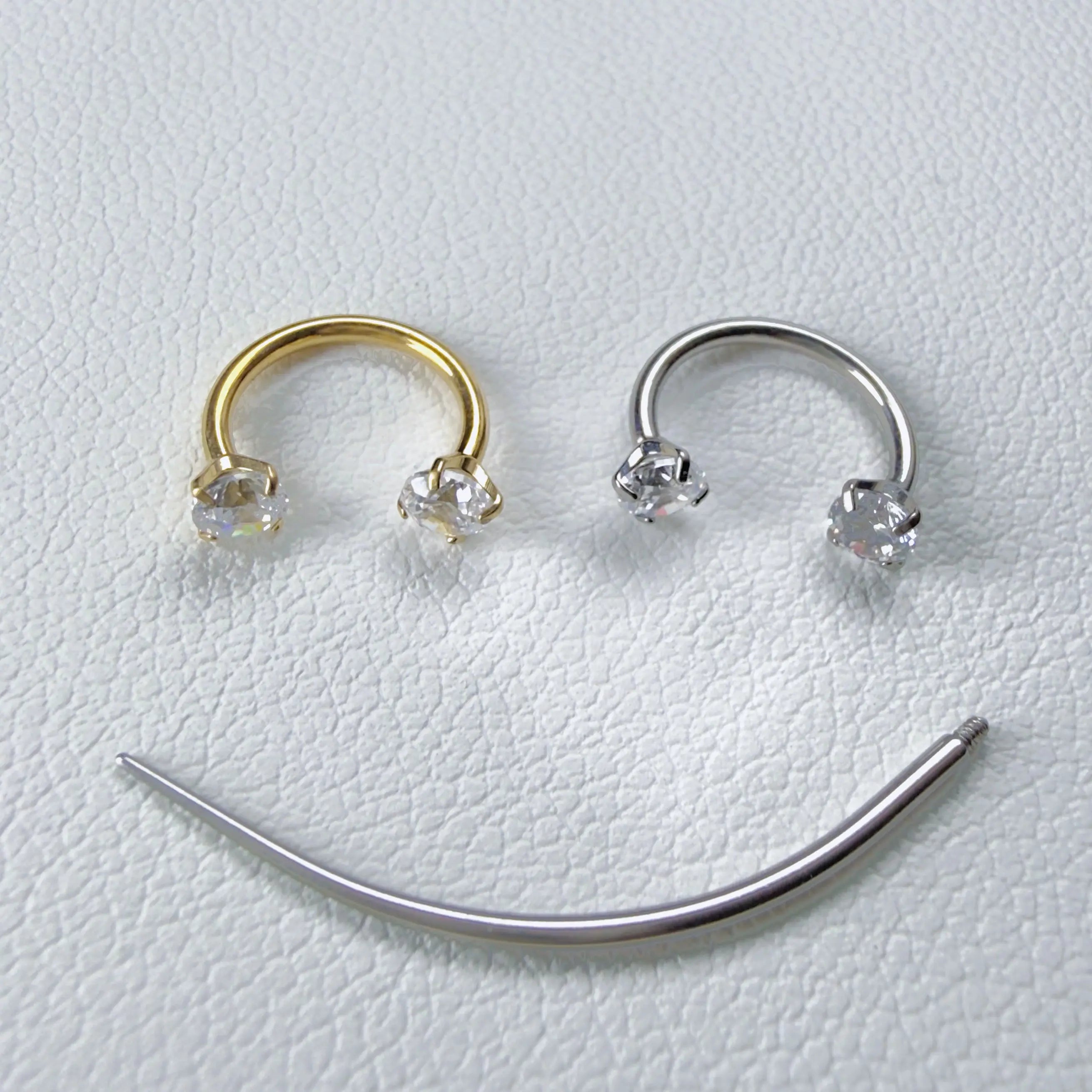 2PCS Titanium Silver&Gold Bar 18G/20G Horseshoe Nose Rings Internally Threaded Gems with Free Ball Holder & Guide Needle