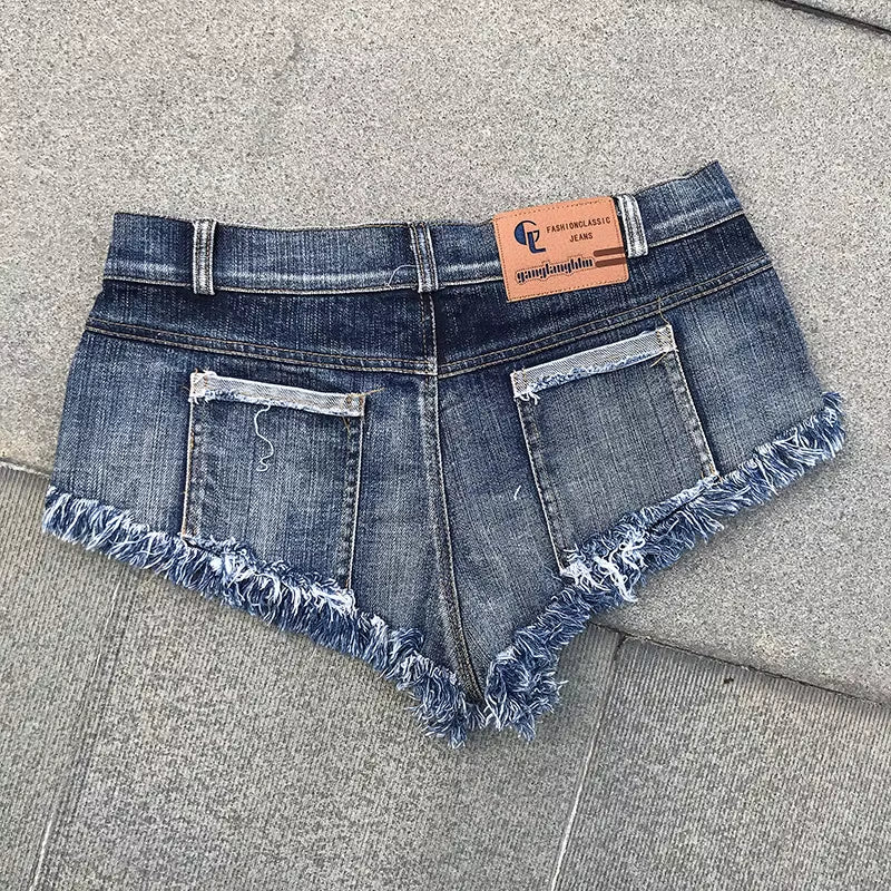 Sexy Women Tassel Denim Booty Shorts High Waist Sexy Jeans Shorts Micro Mini Short Erotic Culb Wear FX28
